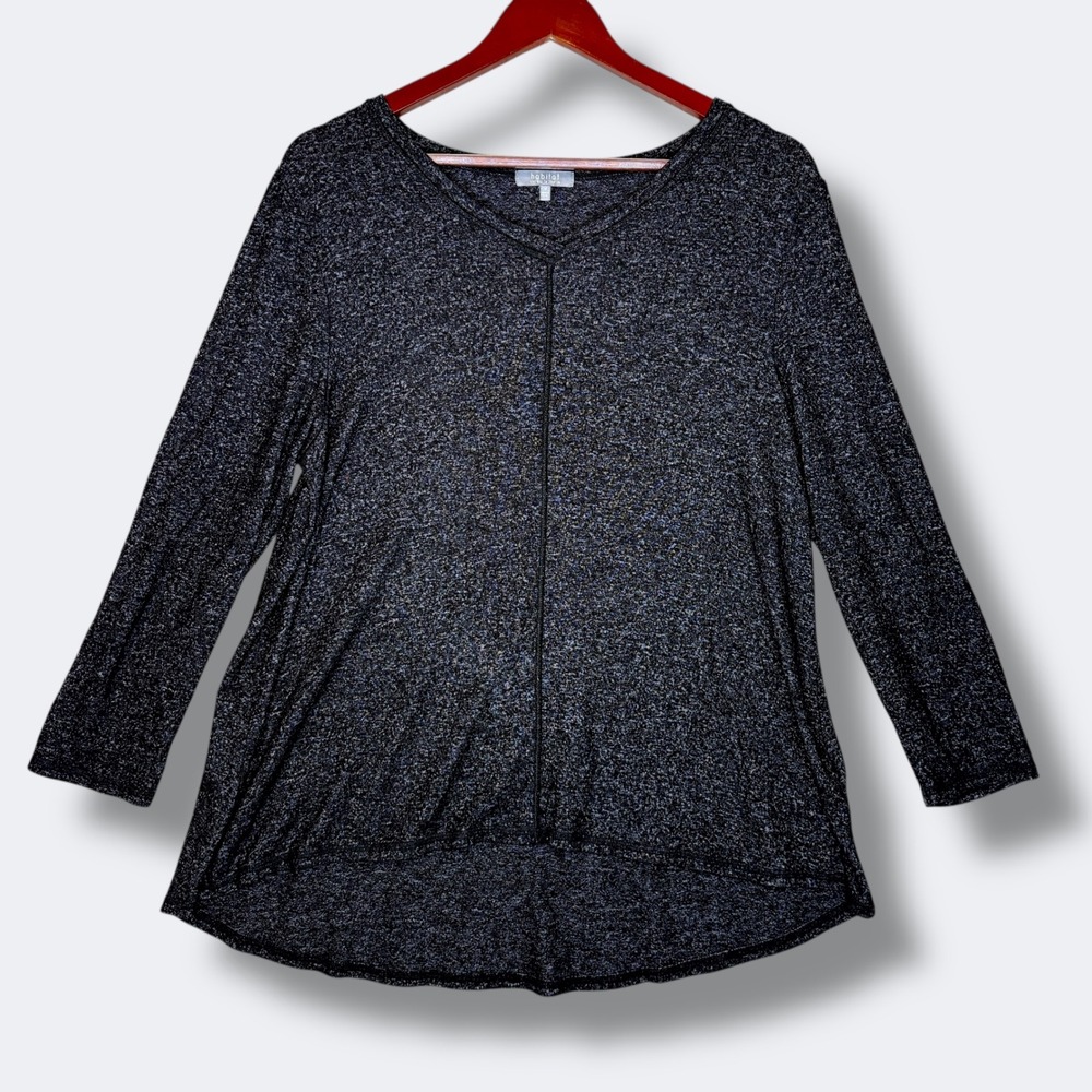 Habitat Women's Tunic Top Size M Gray Speckled Long Sleeve V Neck Hi Low Casual